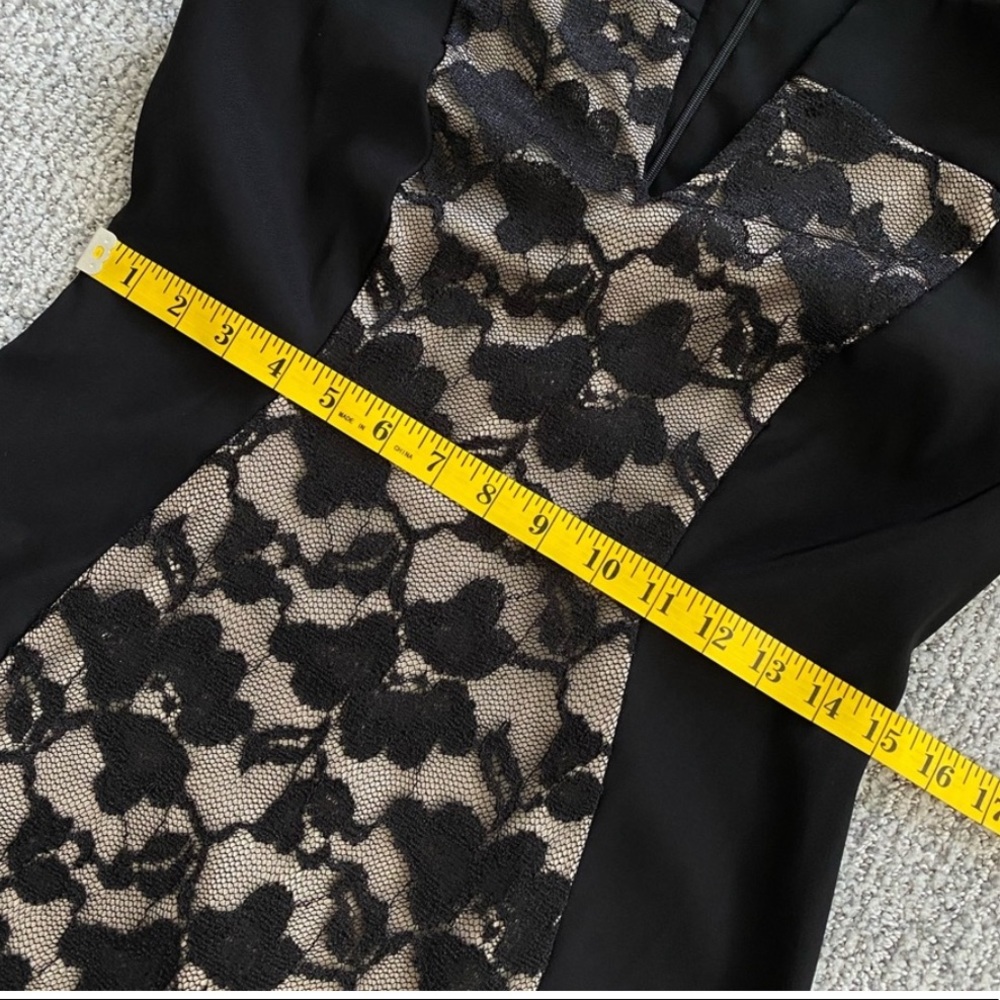 CONNECTED APPAREL Split V-Neck Black & Nude Floral Lace Overlay Detail Dress - Picture 9 of 11